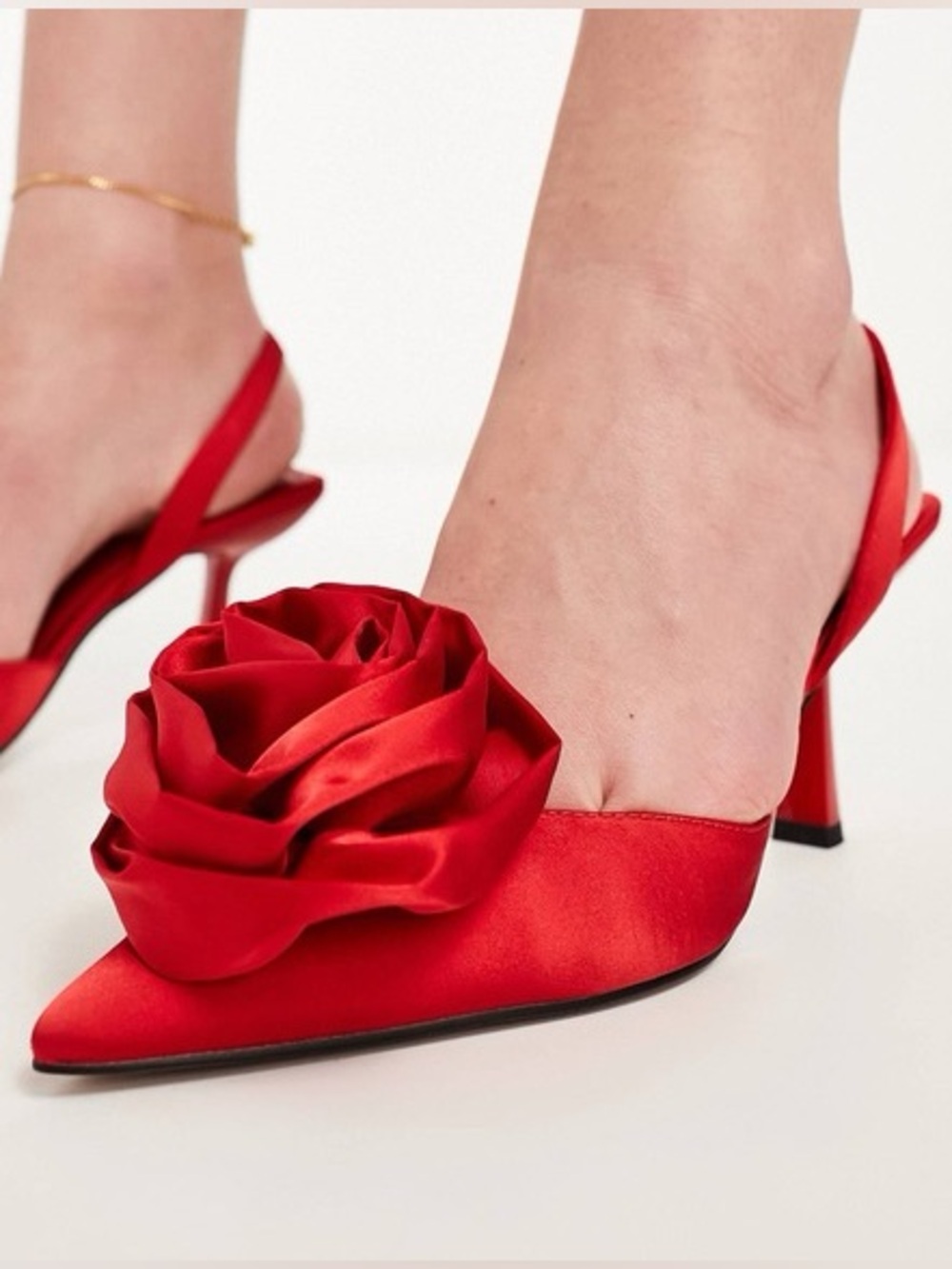 ASOS Red Satin Rosette Slingback Heels - Size 8
